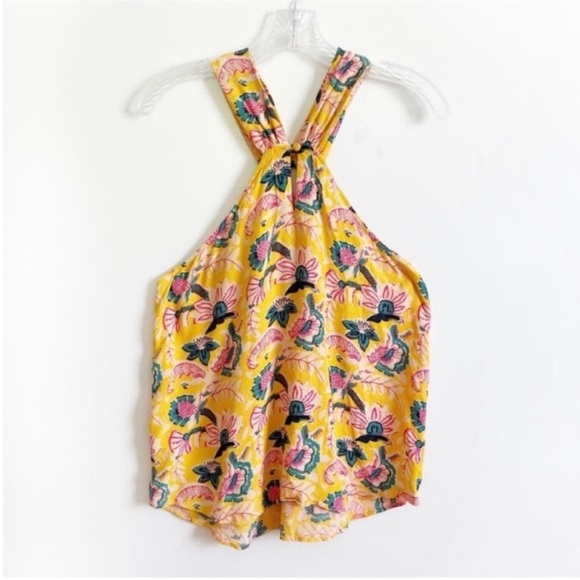 Maeve Anthropologie Mica tank top yellow pink floral sleeveless halter ring - Picture 9 of 9